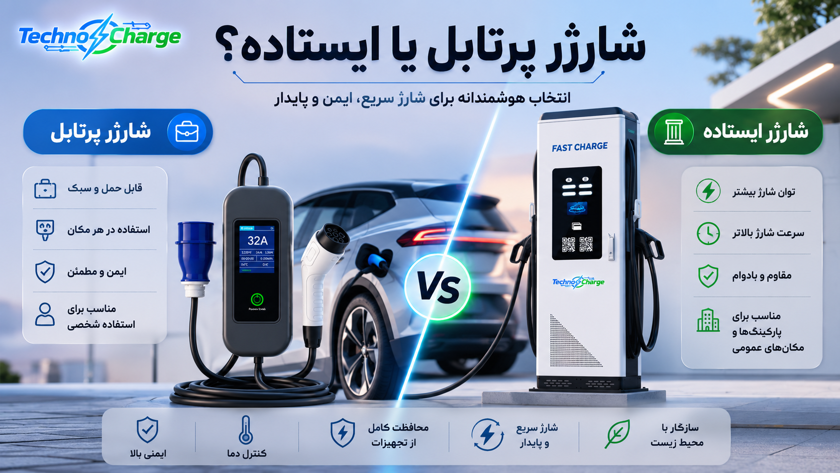 شارژر پرتابل بهتر است یا ایستاده ؟ مقایسه کامل + راهنمای خرید