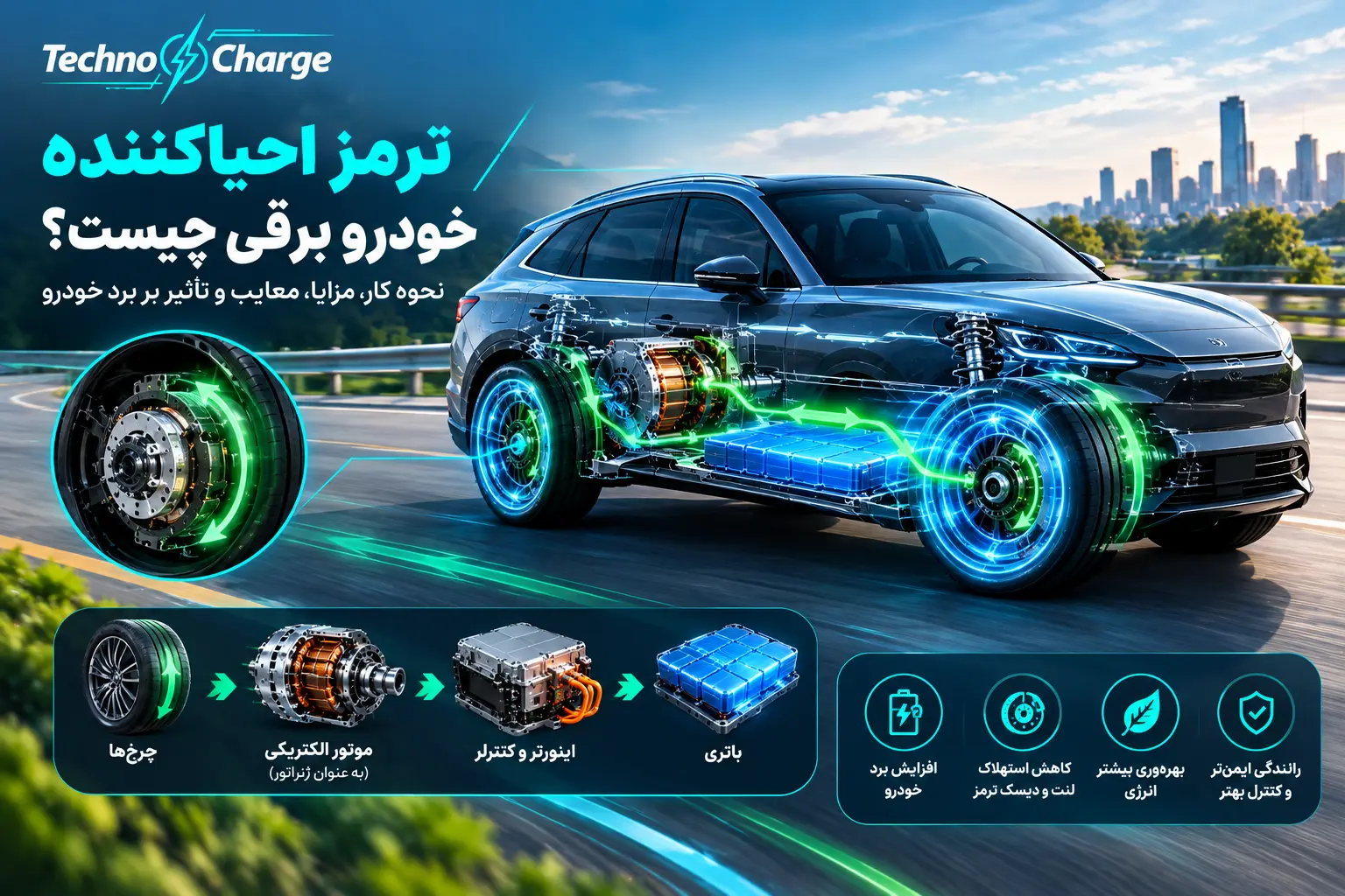 ترمز احیاکننده خودرو برقی چیست؟ نحوه کار، مزایا، معایب و تأثیر بر برد خودرو